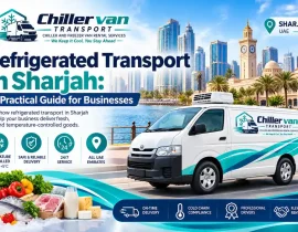 Refrigerated van delivering chilled goods in Sharjah industrial area