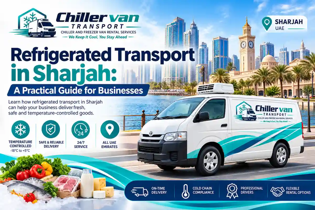 Refrigerated van delivering chilled goods in Sharjah industrial area